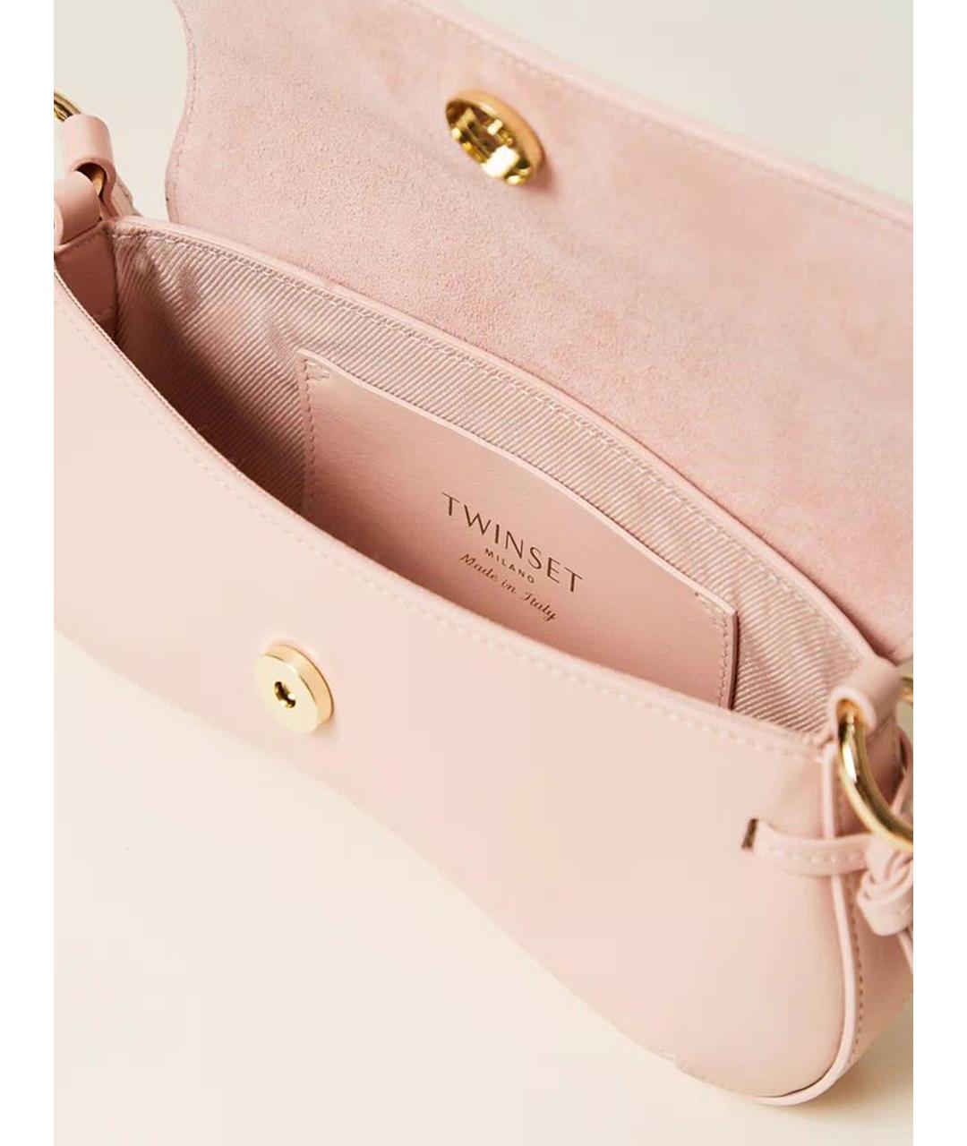 TWIN-SET Розовая кожаная сумка через плечо, фото 5