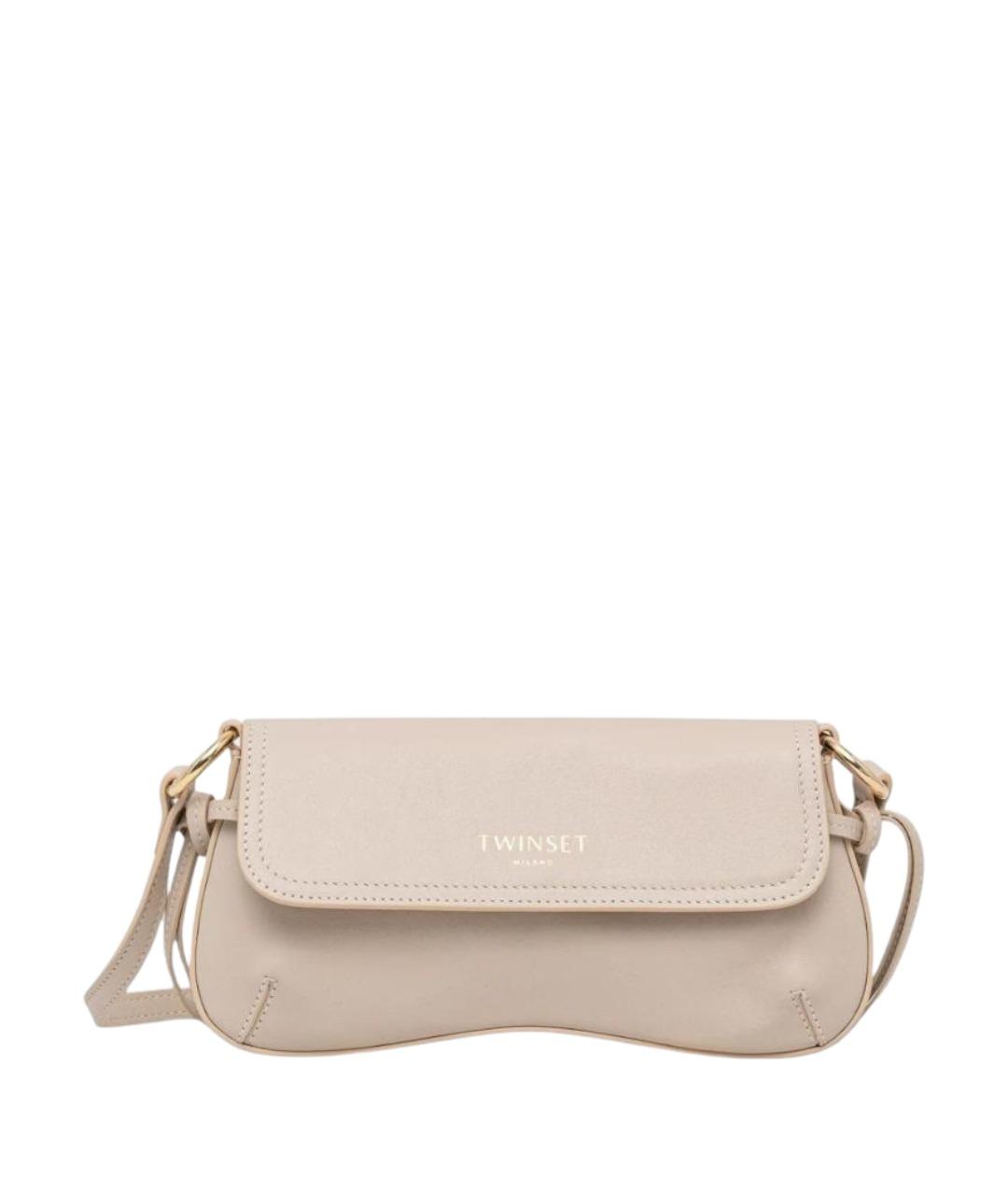 TWIN-SET Серая кожаная сумка через плечо, фото 1