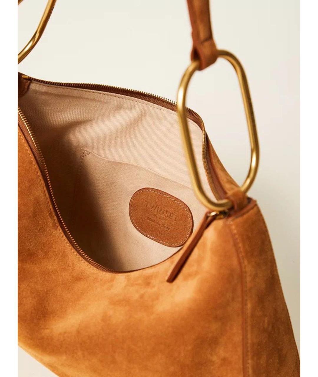 TWIN-SET Коричневая кожаная сумка через плечо, фото 4