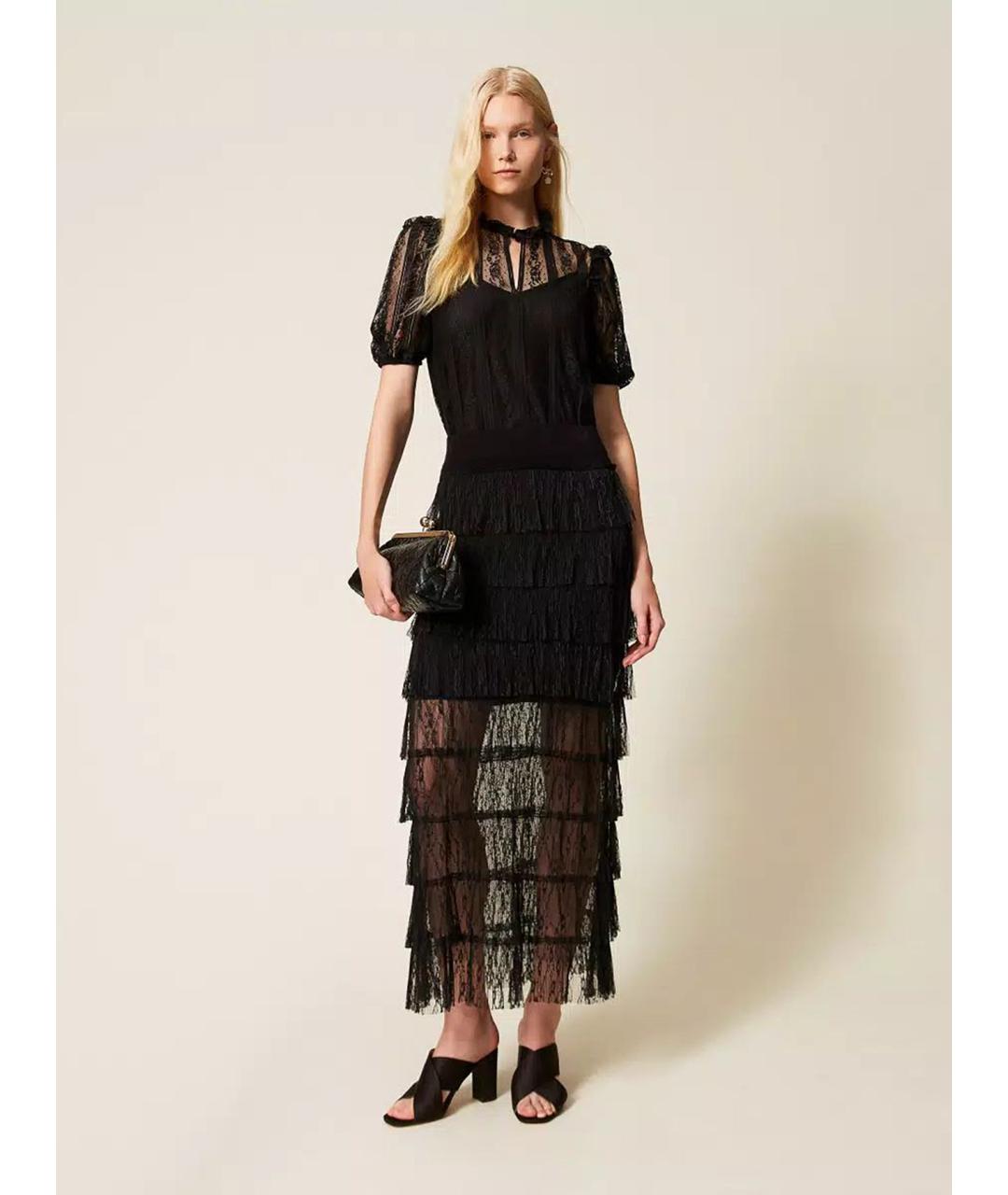 TWIN-SET Черная вискозная юбка миди, фото 2