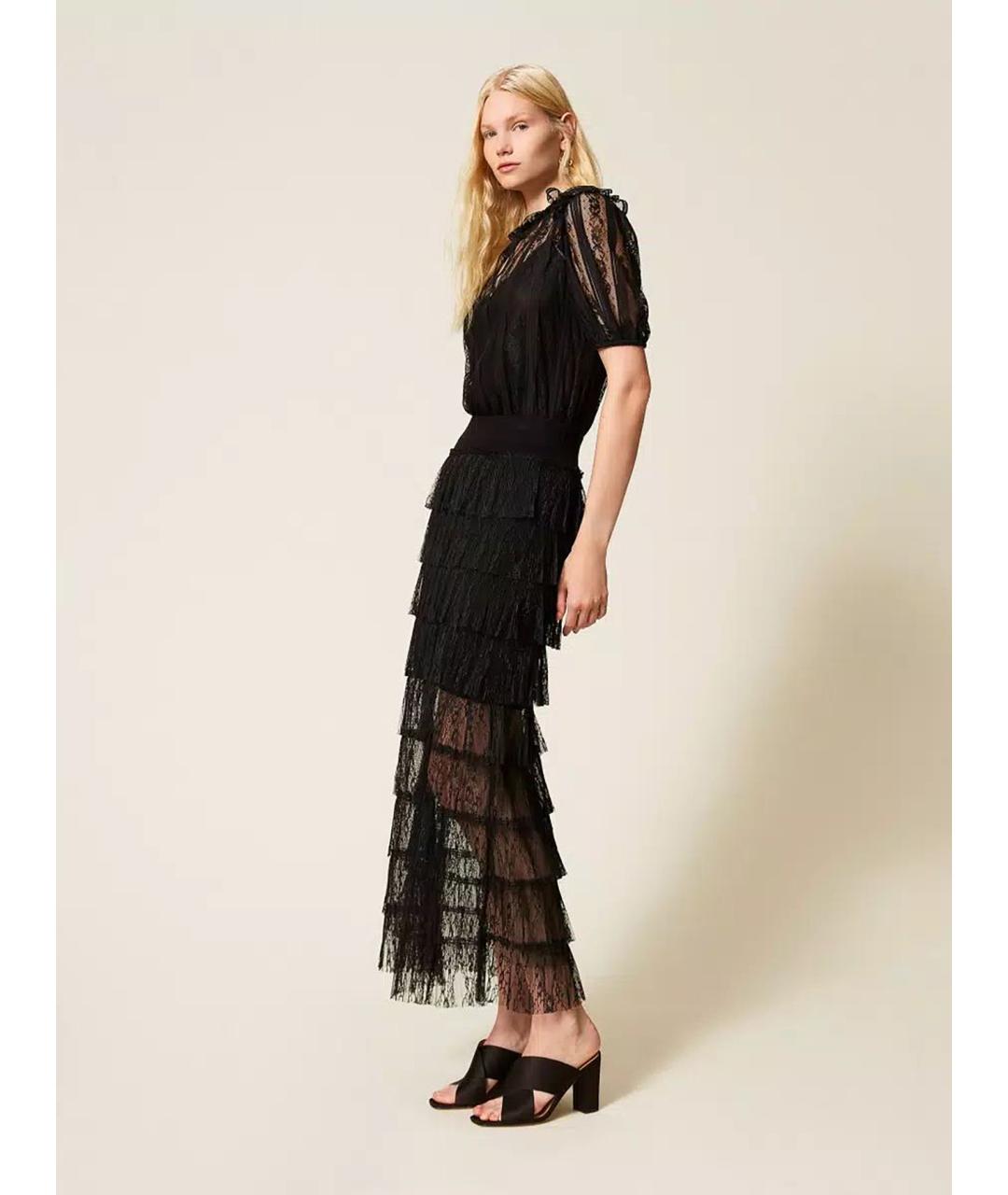 TWIN-SET Черная вискозная юбка миди, фото 3