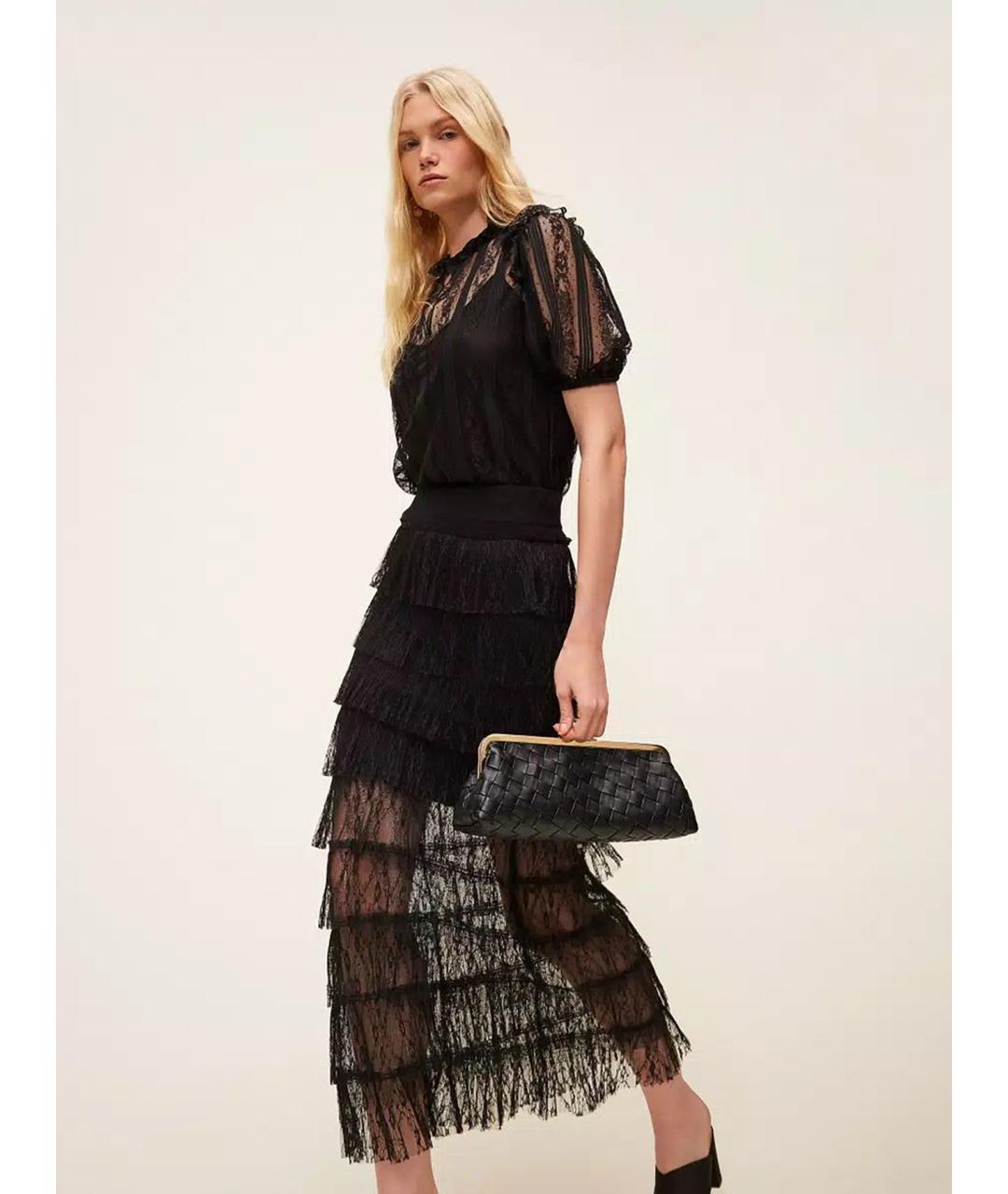 TWIN-SET Черная вискозная юбка миди, фото 6