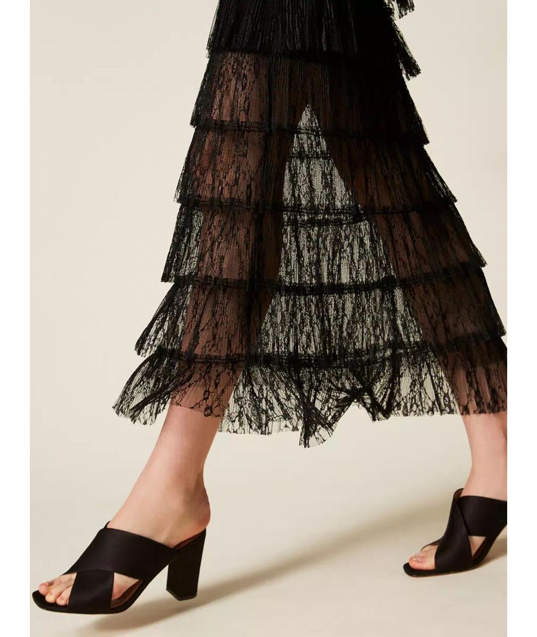 TWIN-SET Черная вискозная юбка миди, фото 7