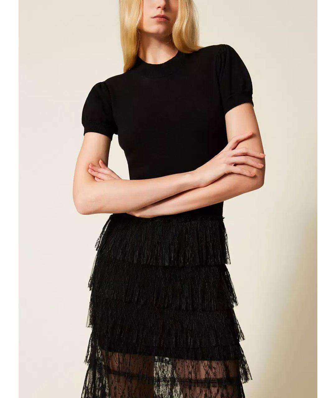 TWIN-SET Черное вискозное повседневное платье, фото 5