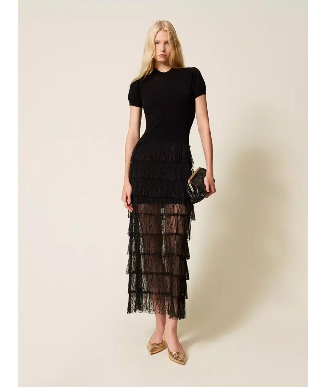 TWIN-SET Черное вискозное повседневное платье, фото 2