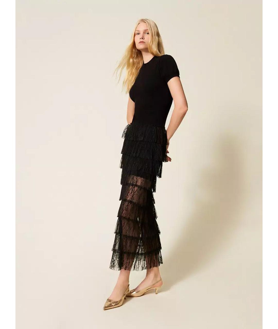 TWIN-SET Черное вискозное повседневное платье, фото 3