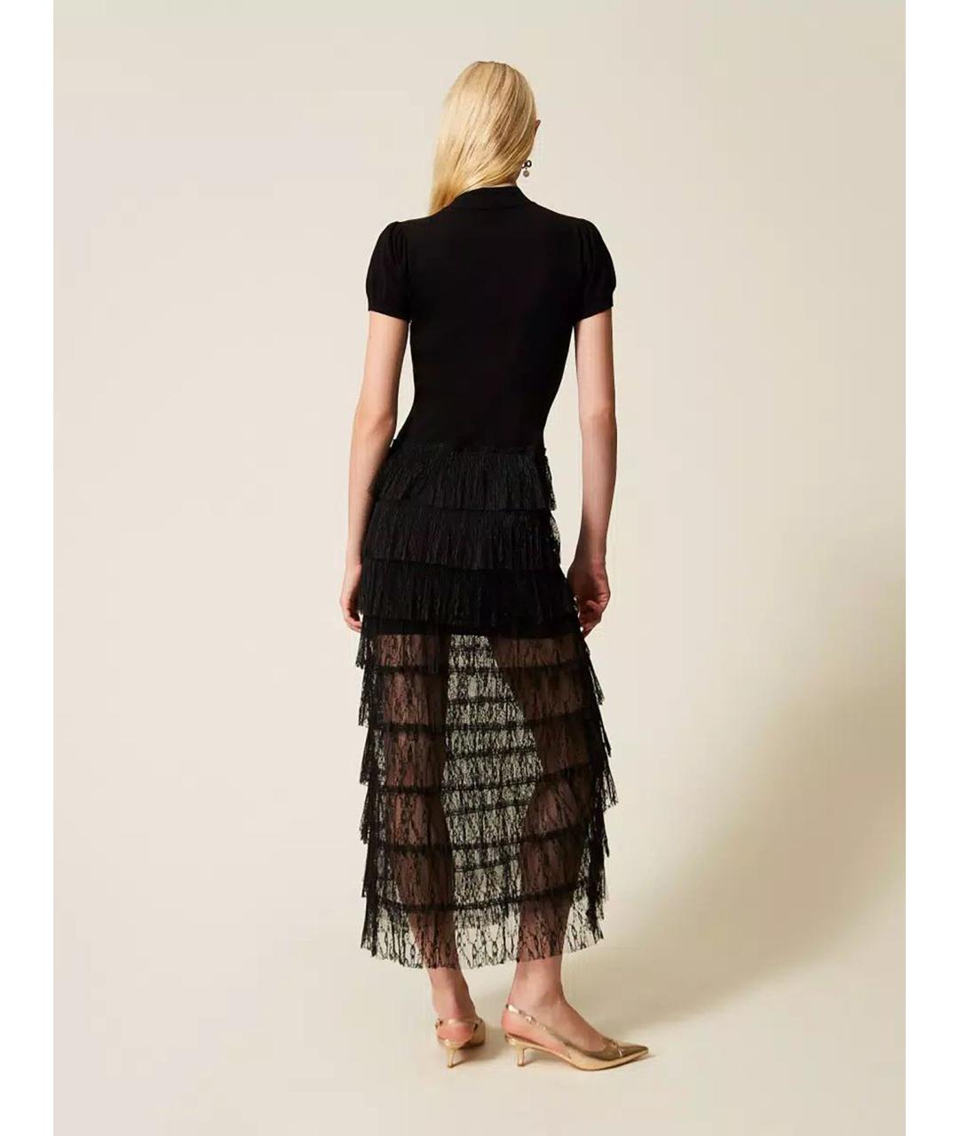 TWIN-SET Черное вискозное повседневное платье, фото 4