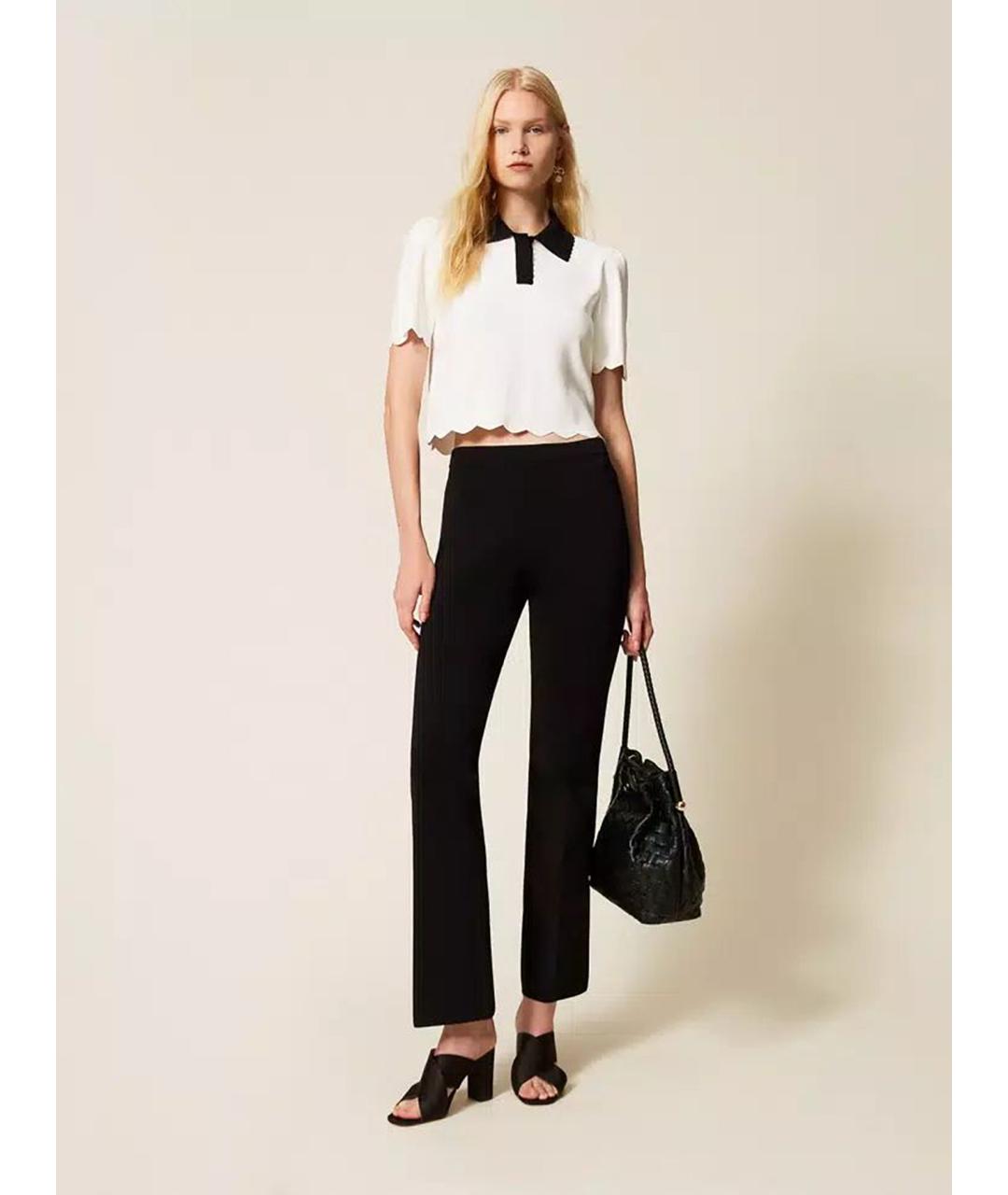 TWIN-SET Черные вискозные прямые брюки, фото 3