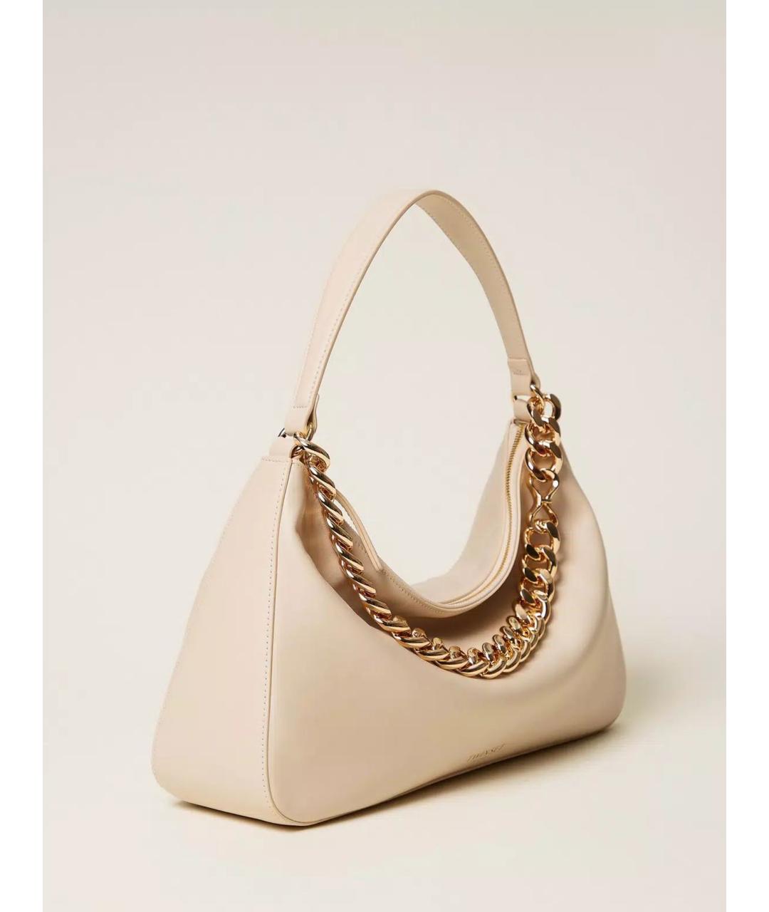 TWIN-SET Бежевая кожаная сумка через плечо, фото 2