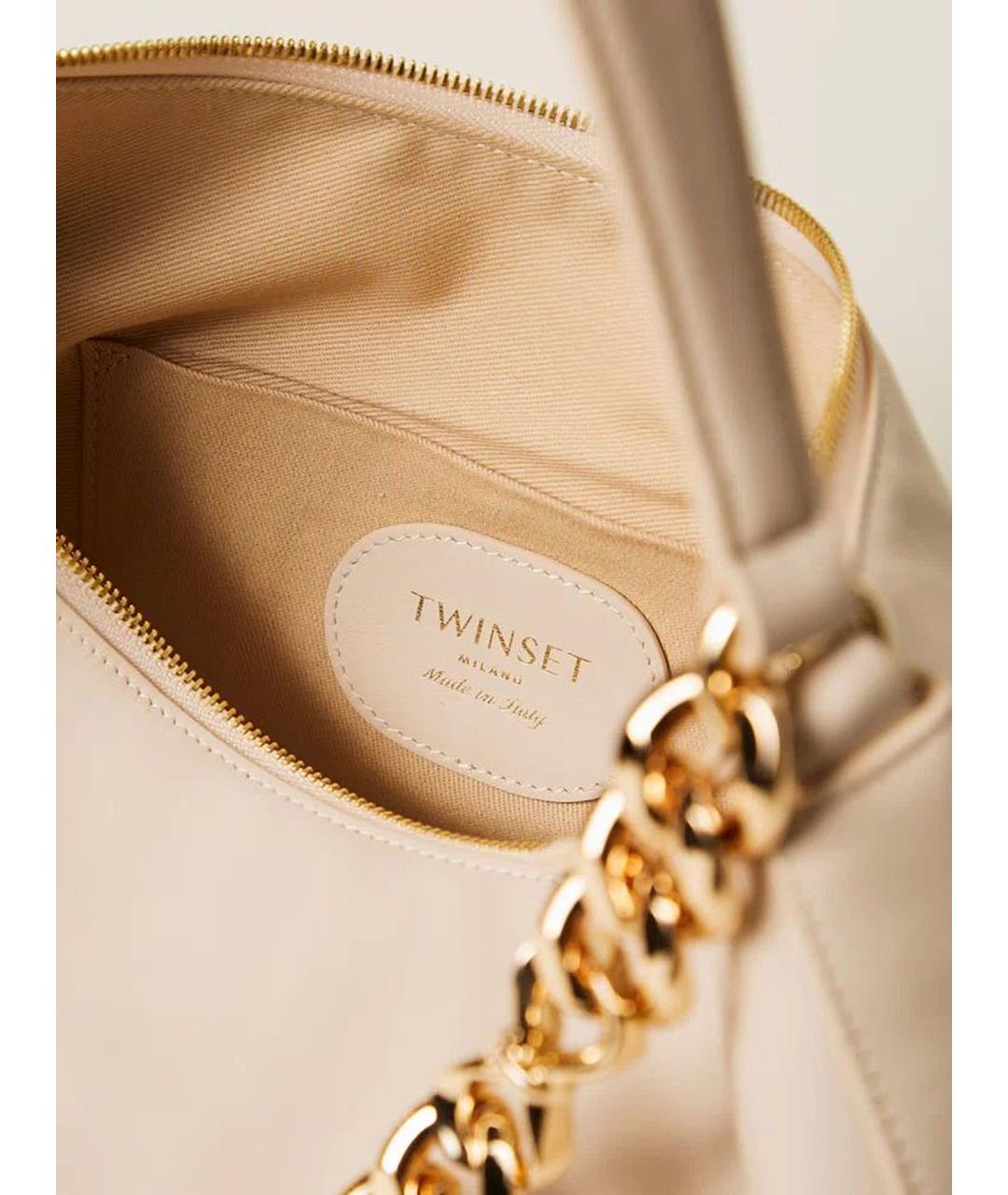TWIN-SET Бежевая кожаная сумка через плечо, фото 4