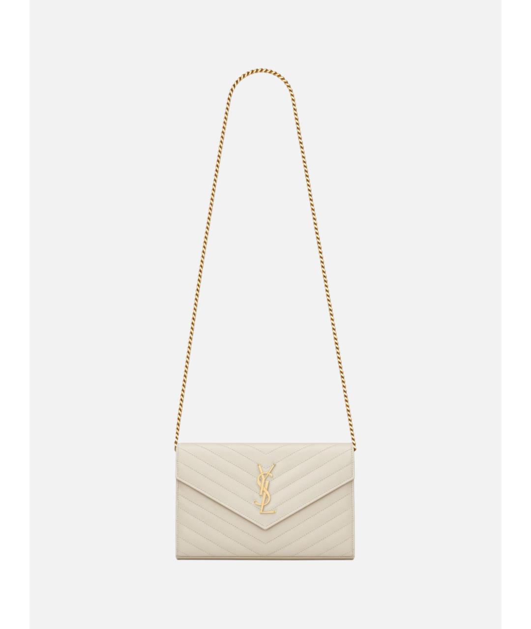 SAINT LAURENT Бежевая кожаная сумка через плечо, фото 4