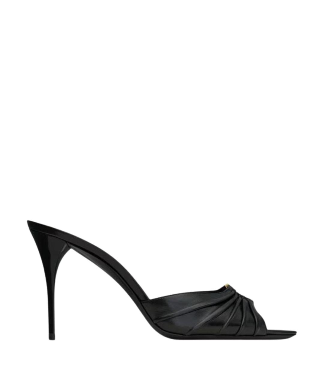 SAINT LAURENT Черные кожаные мюли, фото 1
