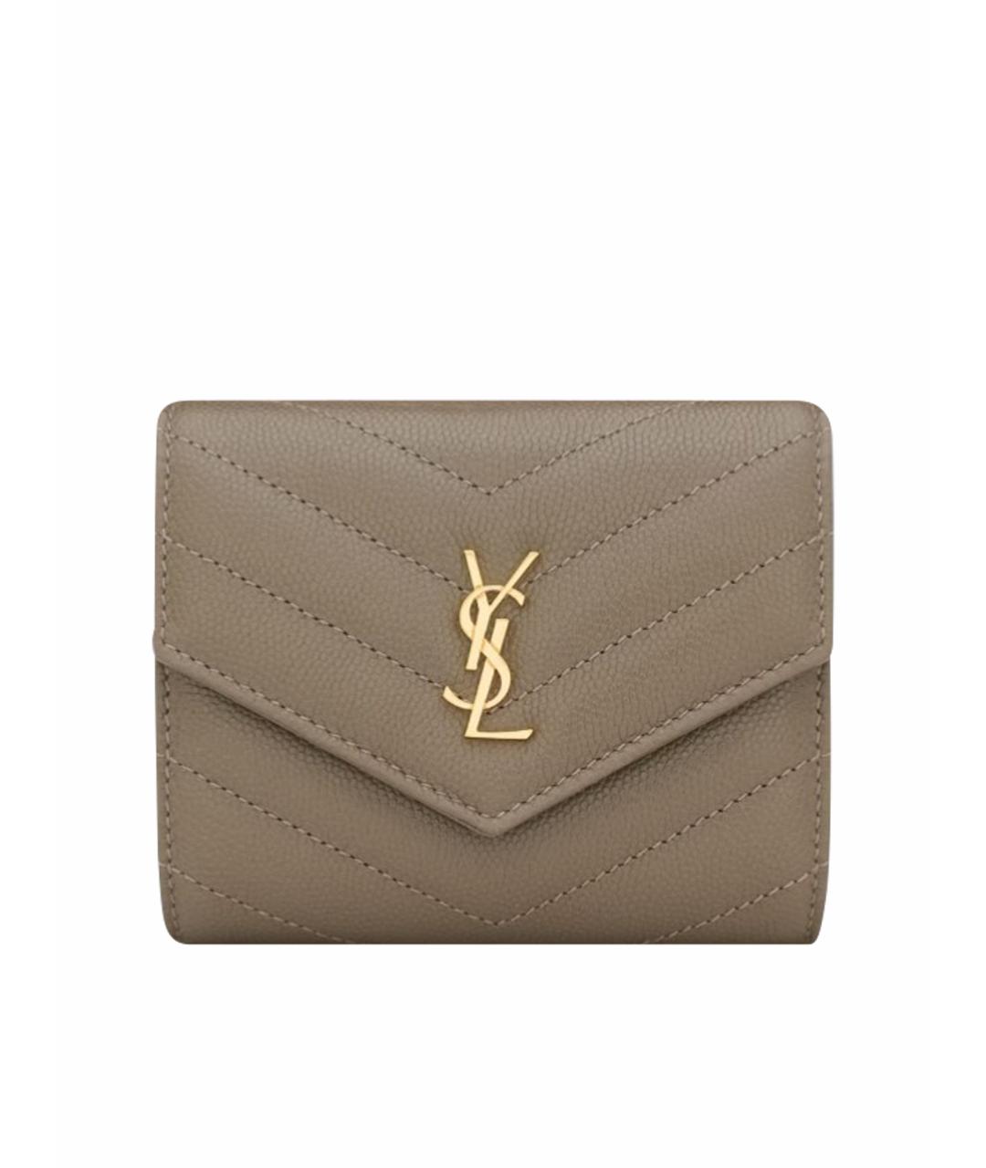 SAINT LAURENT Бежевый кожаный кошелек, фото 1