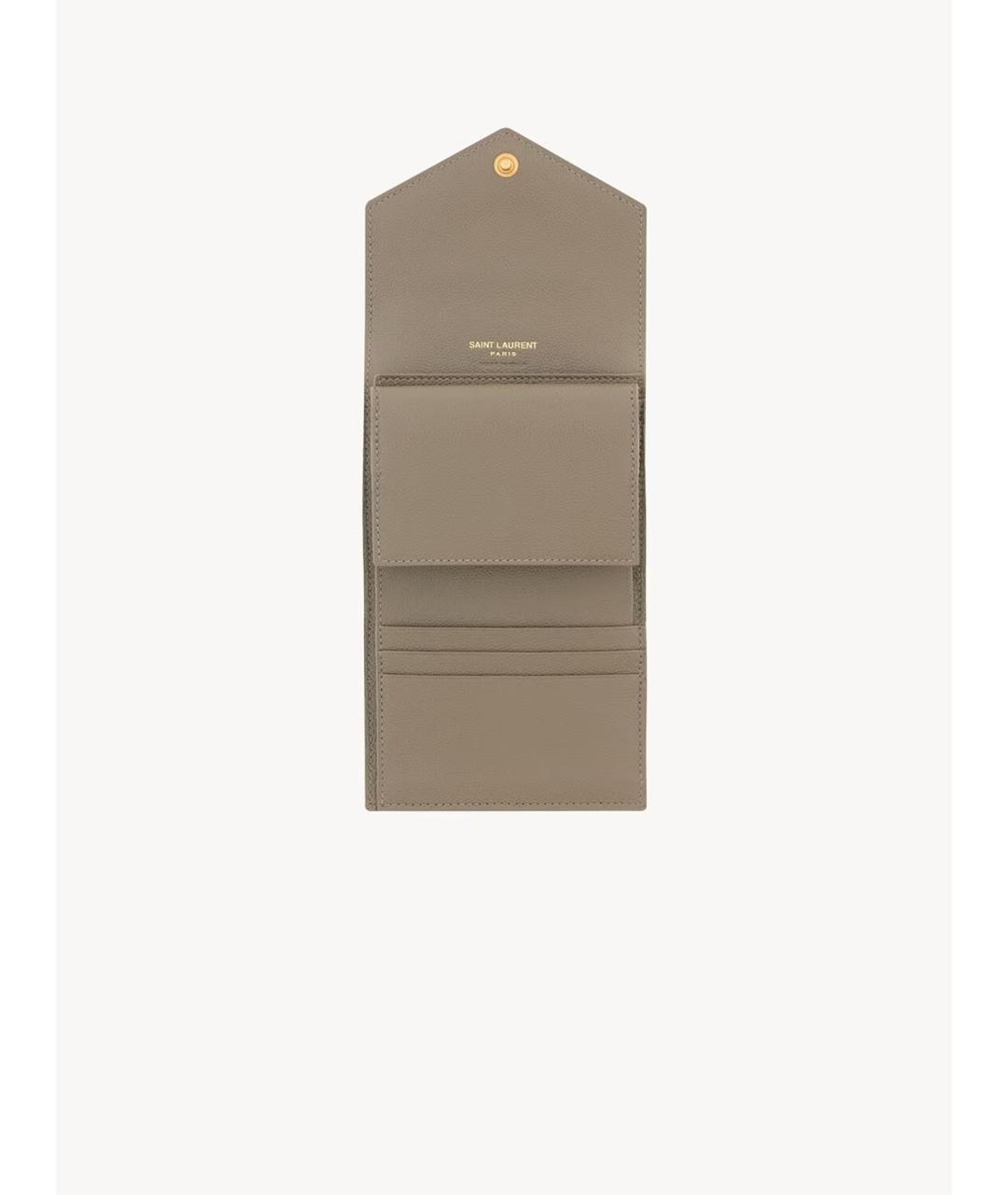 SAINT LAURENT Бежевый кожаный кошелек, фото 3