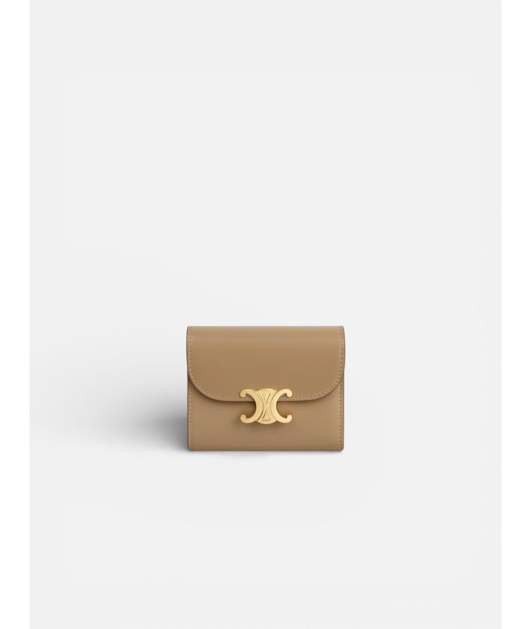 CELINE Бежевый кожаный кошелек, фото 4