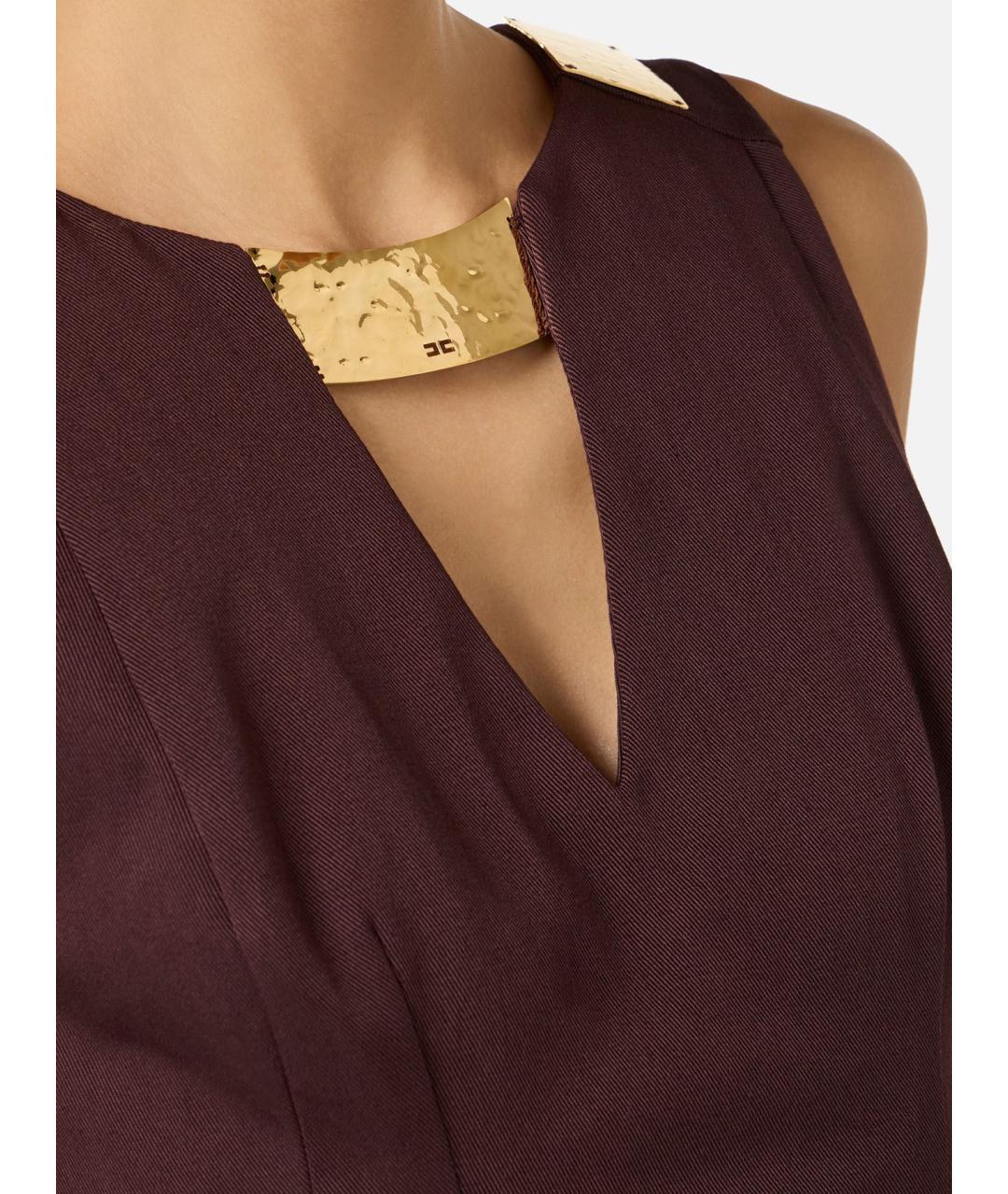 ELISABETTA FRANCHI Бордовое хлопковое коктейльное платье, фото 4