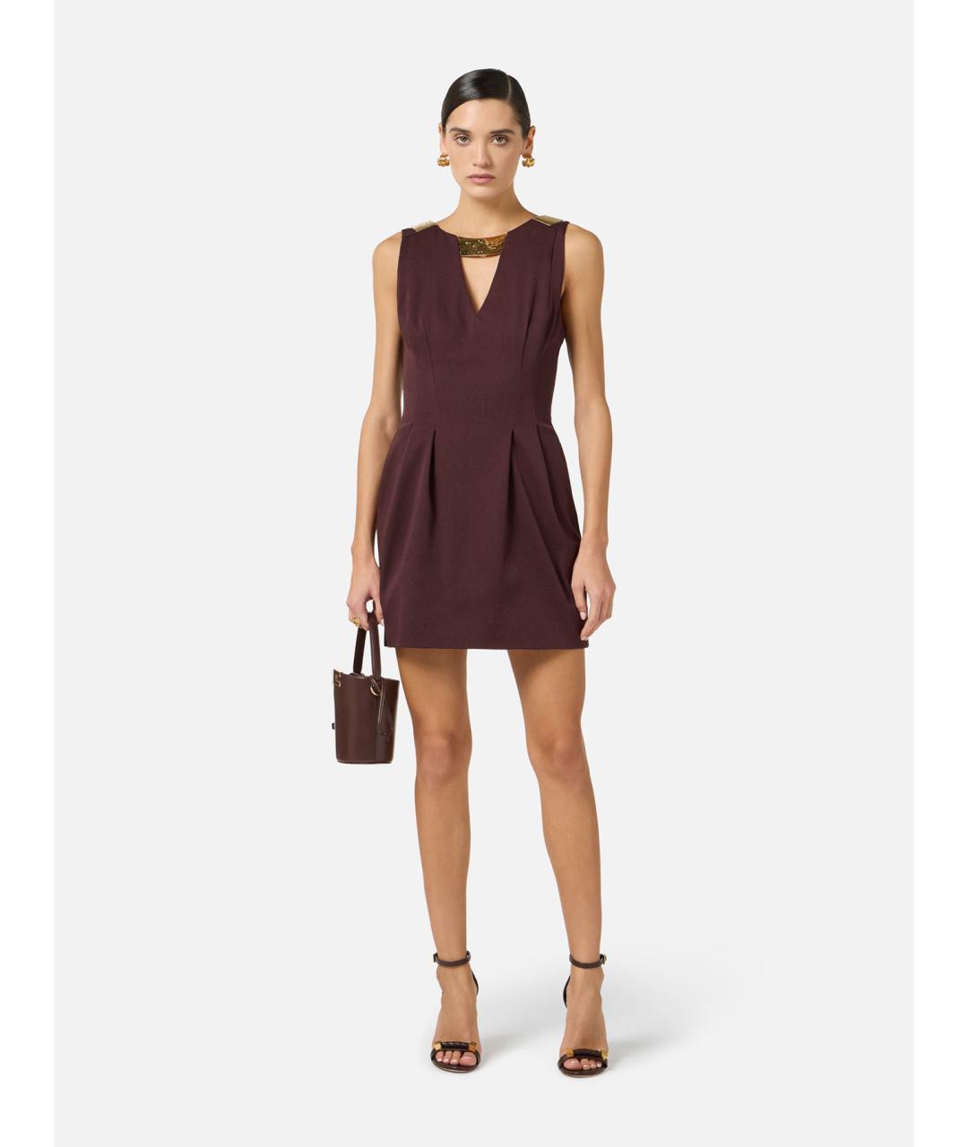 ELISABETTA FRANCHI Бордовое хлопковое коктейльное платье, фото 2