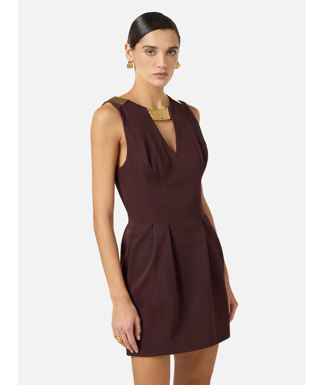 ELISABETTA FRANCHI Бордовое хлопковое коктейльное платье, фото 3