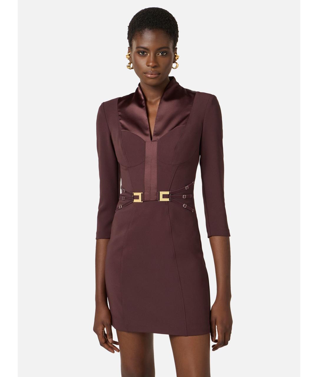 ELISABETTA FRANCHI Бордовое полиэстеровое коктейльное платье, фото 3