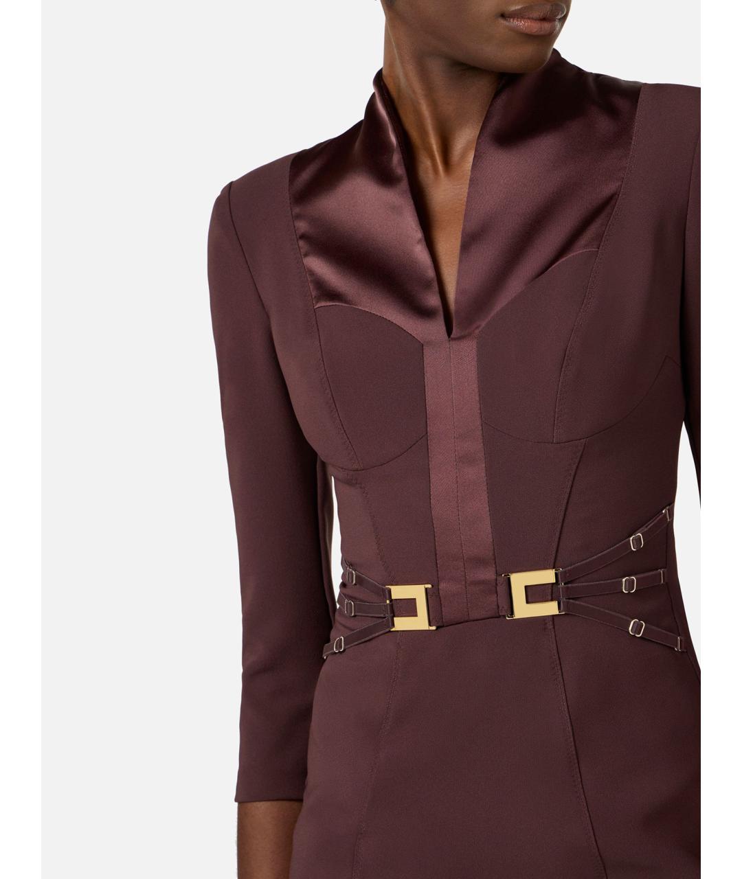 ELISABETTA FRANCHI Бордовое полиэстеровое коктейльное платье, фото 4