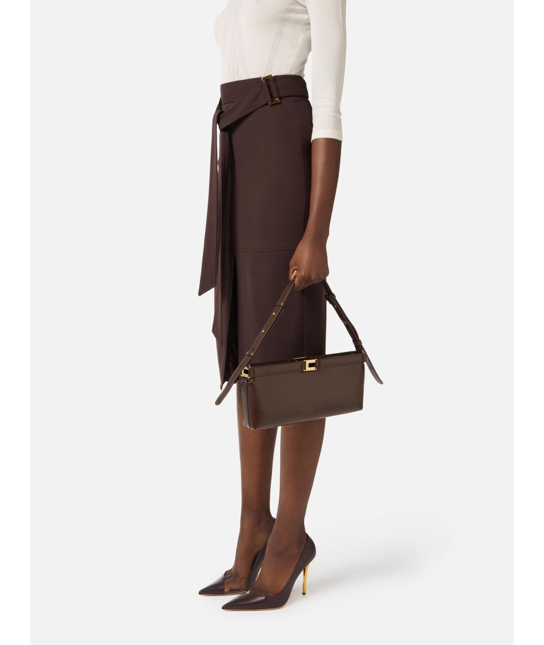 ELISABETTA FRANCHI Коричневая синтетическая сумка через плечо, фото 2