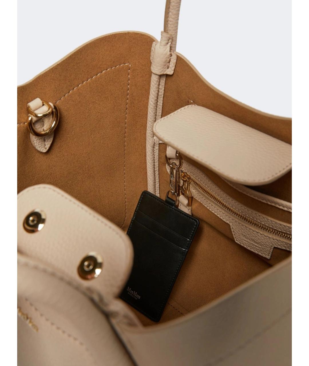 MAX MARA Бежевая кожаная сумка тоут, фото 4