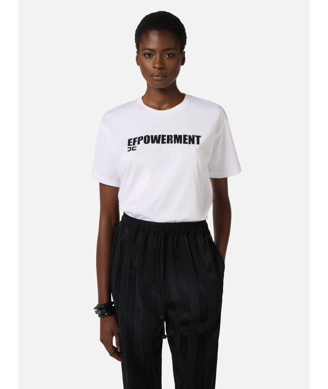 ELISABETTA FRANCHI Белая хлопковая футболка, фото 3