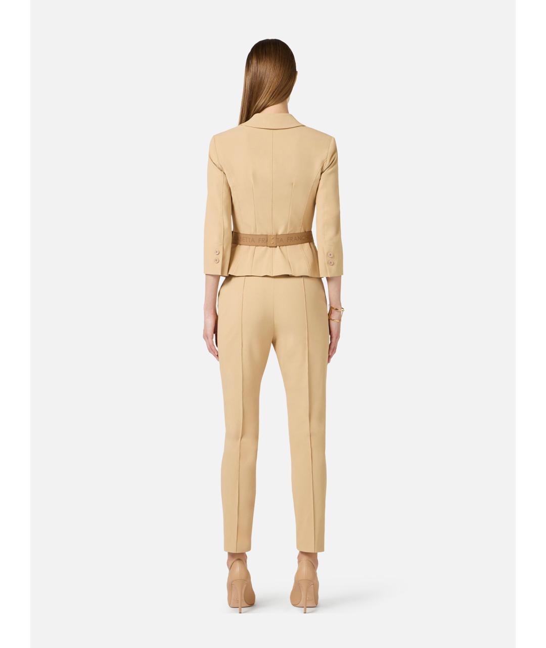 ELISABETTA FRANCHI Бежевые полиамидовые прямые брюки, фото 5