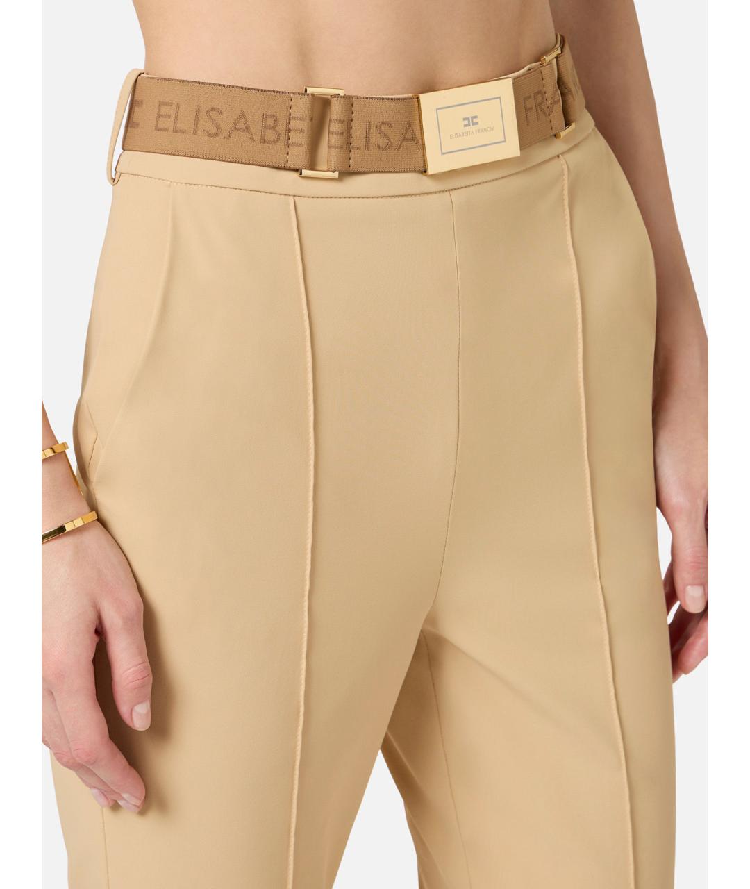 ELISABETTA FRANCHI Бежевые полиамидовые прямые брюки, фото 4