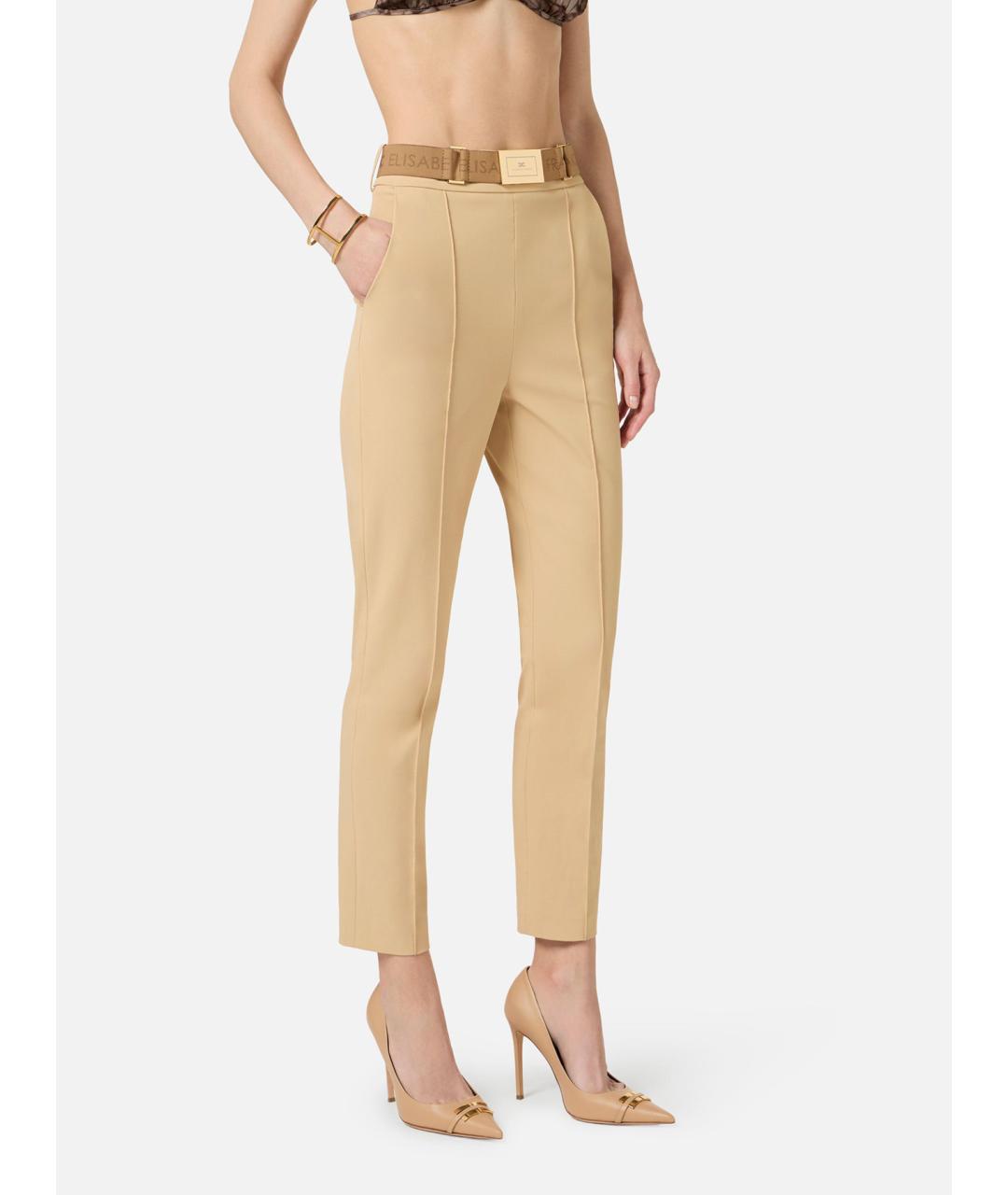 ELISABETTA FRANCHI Бежевые полиамидовые прямые брюки, фото 3
