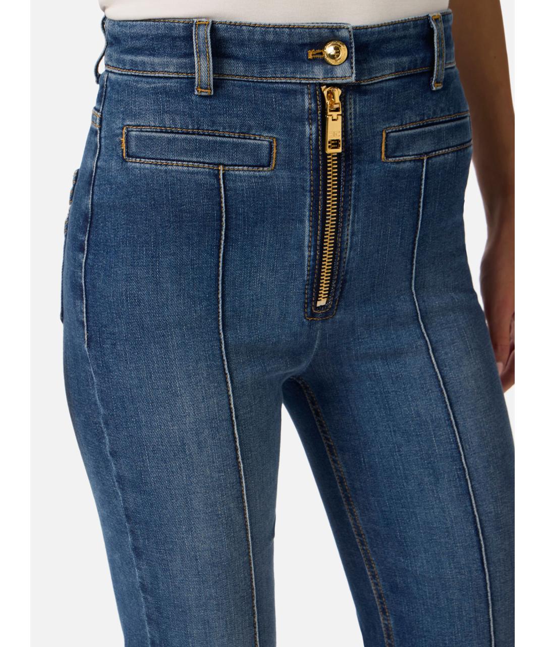 ELISABETTA FRANCHI Синие хлопковые джинсы клеш, фото 4