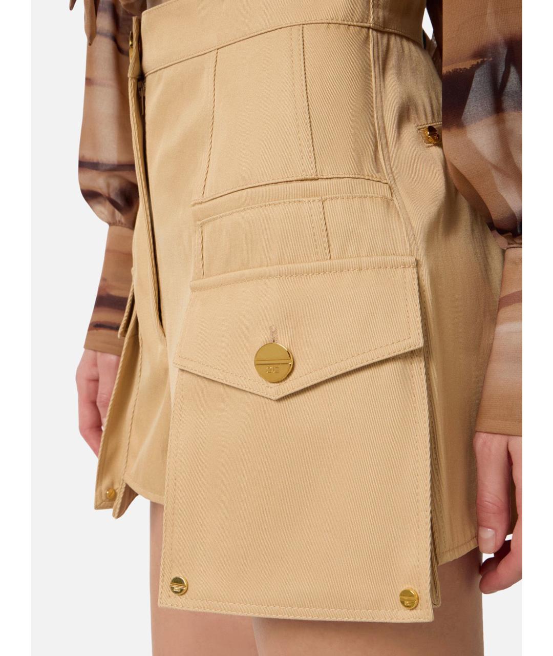 ELISABETTA FRANCHI Бежевые хлопковые шорты, фото 4