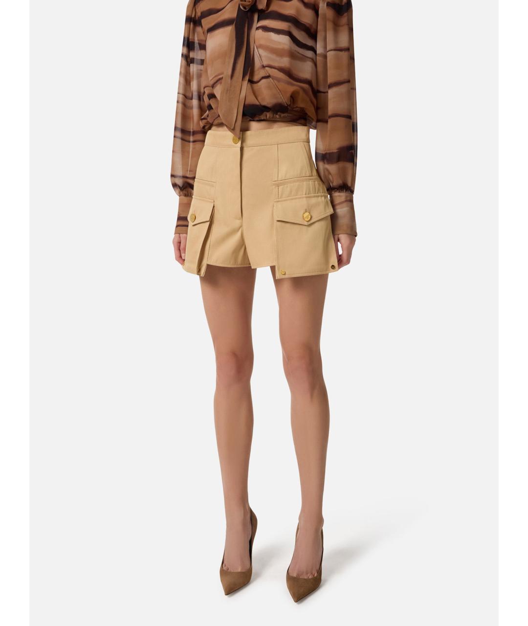 ELISABETTA FRANCHI Бежевые хлопковые шорты, фото 3