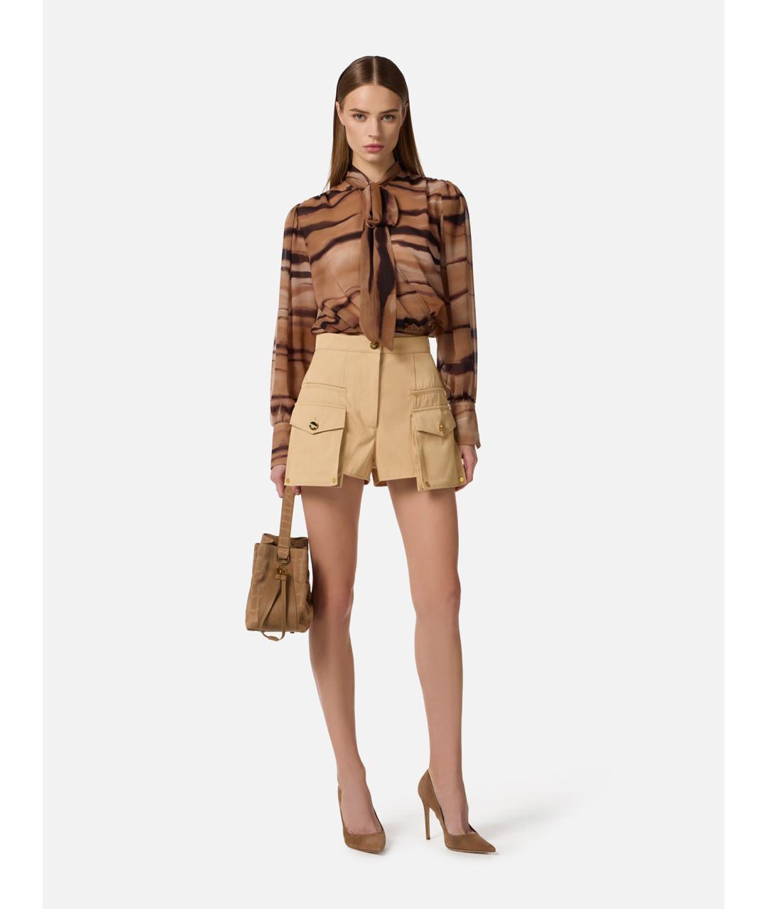 ELISABETTA FRANCHI Бежевые хлопковые шорты, фото 2