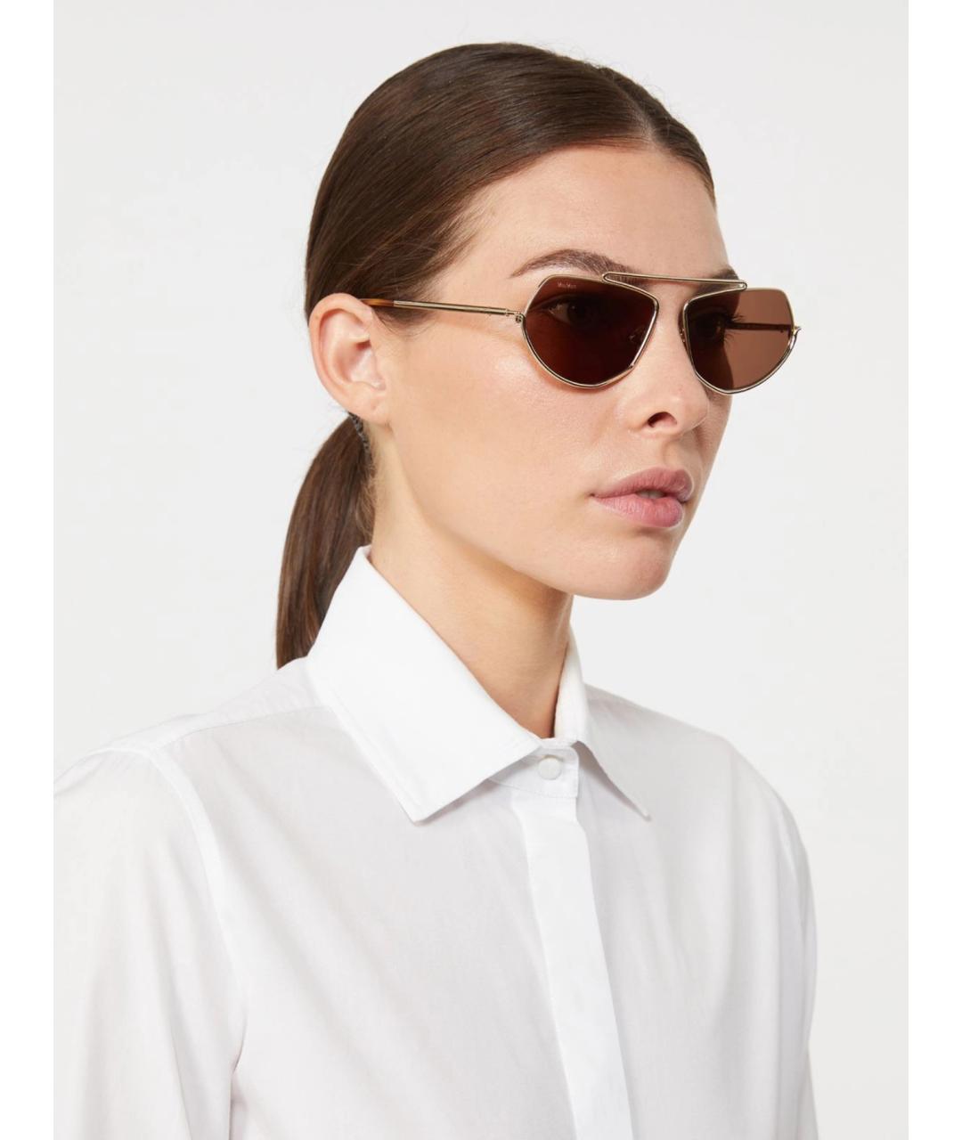 MAX MARA Коричневые металлические солнцезащитные очки, фото 2