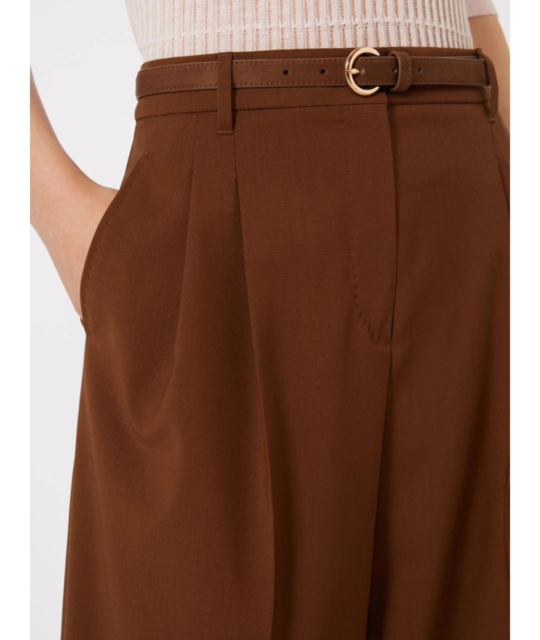 MAX MARA STUDIO Коричневые шерстяные брюки широкие, фото 5