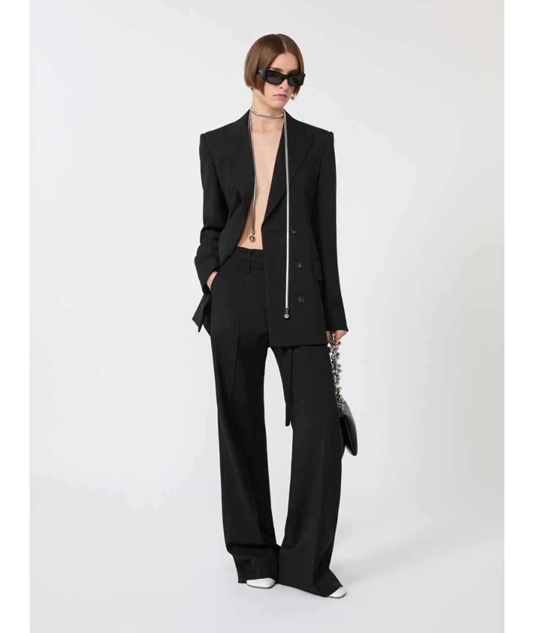 SPORTMAX Черные шерстяные брюки широкие, фото 2