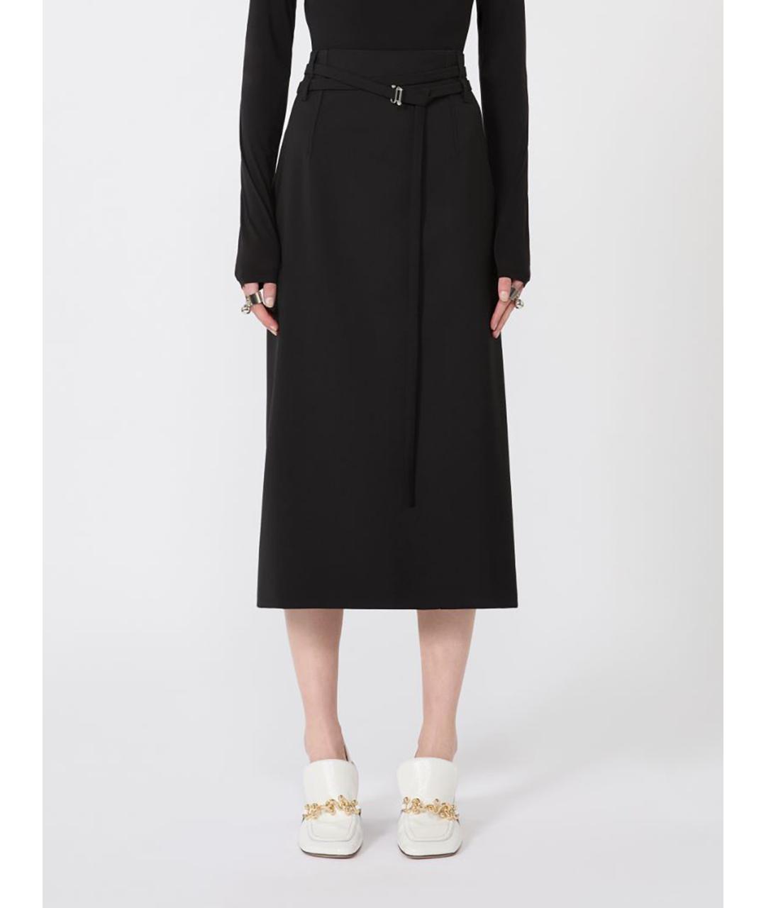 SPORTMAX Черная шерстяная юбка миди, фото 3