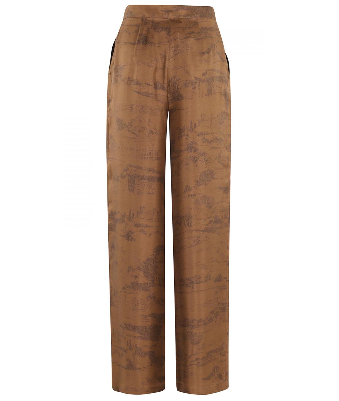 MAX MARA STUDIO Коричневые шелковые брюки широкие, фото 2