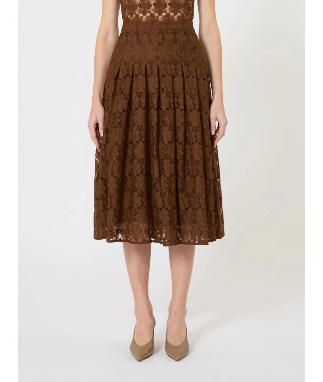 MAX MARA STUDIO Коричневая полиамидовая юбка миди, фото 3