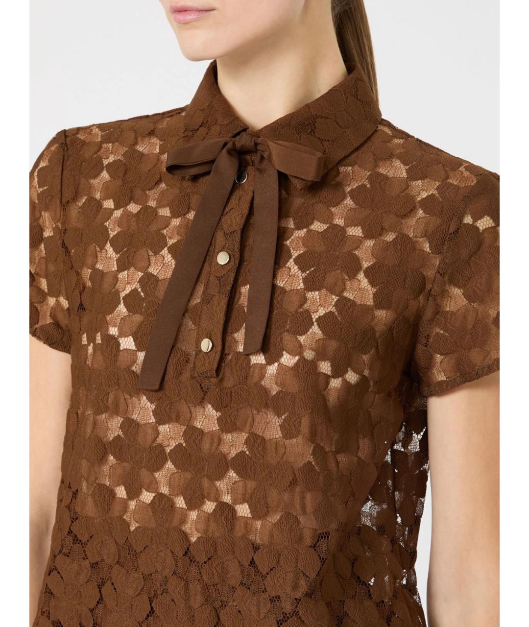 MAX MARA STUDIO Коричневая полиамидовая футболка, фото 5