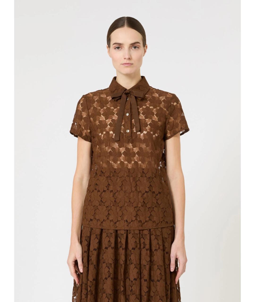 MAX MARA STUDIO Коричневая полиамидовая футболка, фото 2