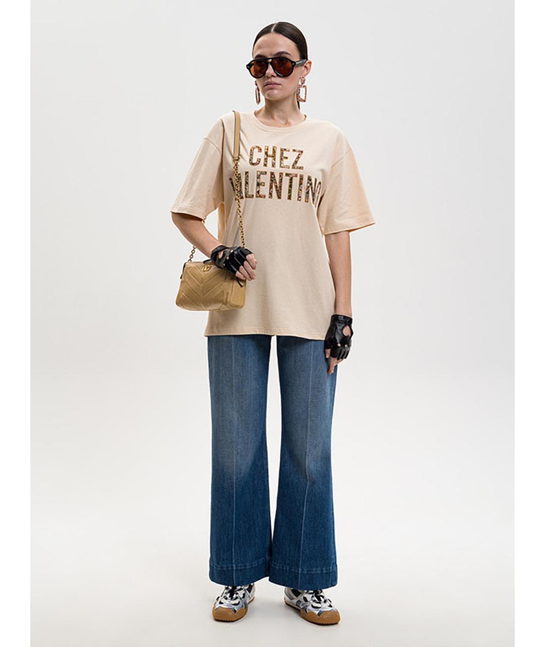 VALENTINO Бежевая хлопковая футболка, фото 2