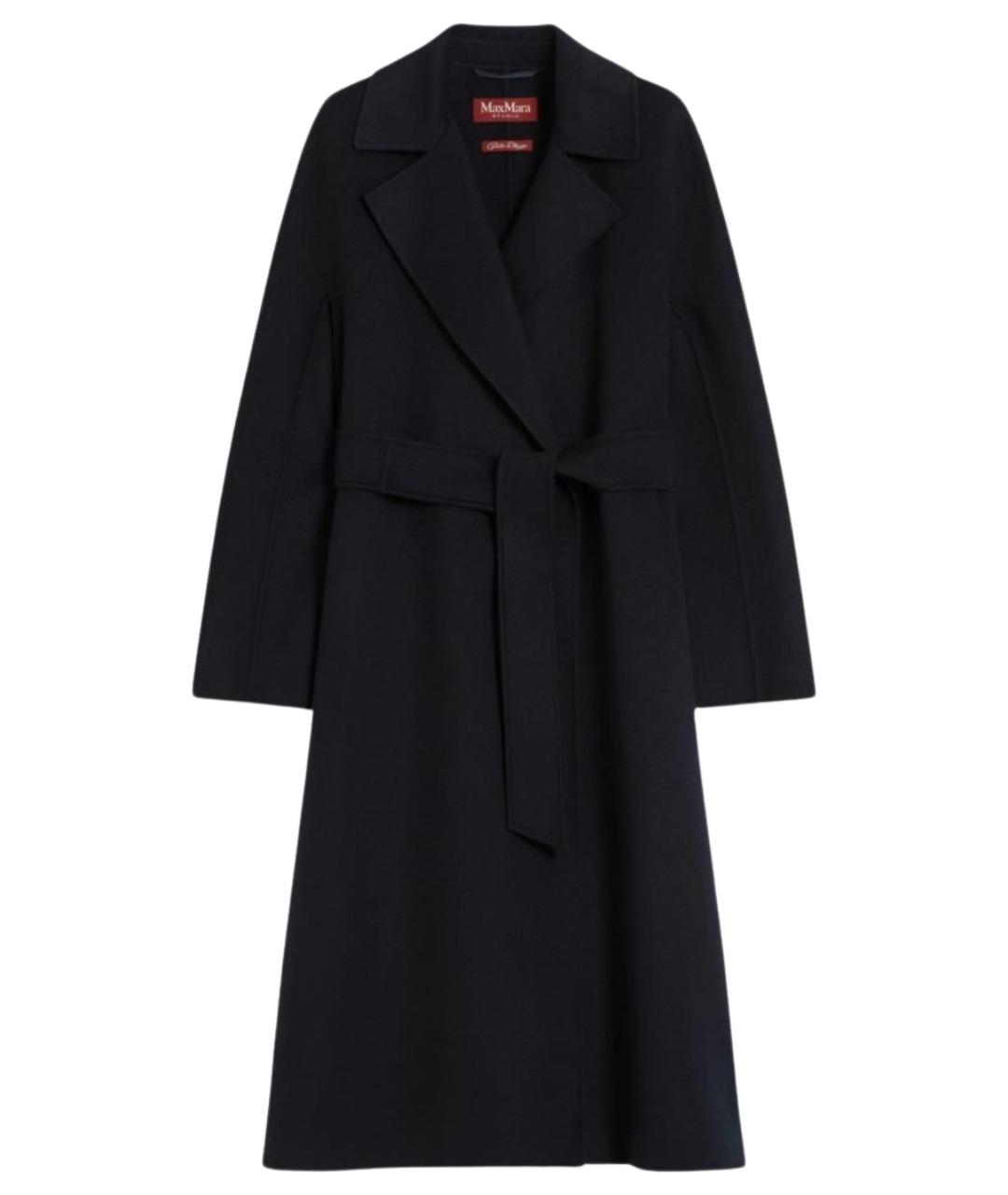 MAX MARA STUDIO Темно-синее шерстяное пальто, фото 1