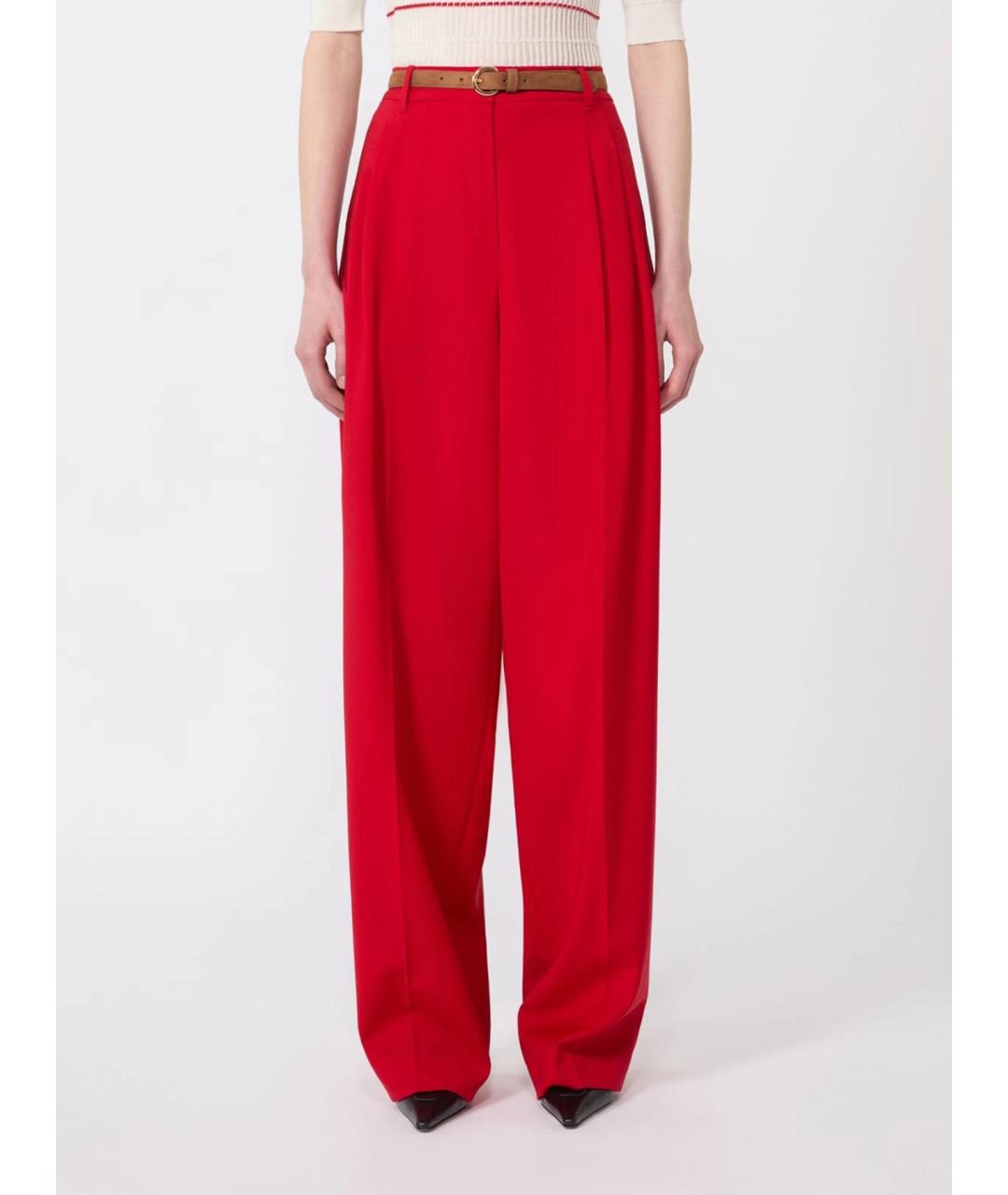 MAX MARA STUDIO Красные шерстяные брюки широкие, фото 3
