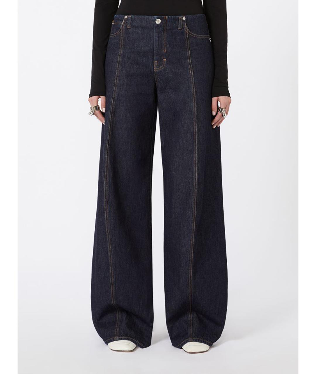 SPORTMAX Темно-синие хлопковые прямые джинсы, фото 4