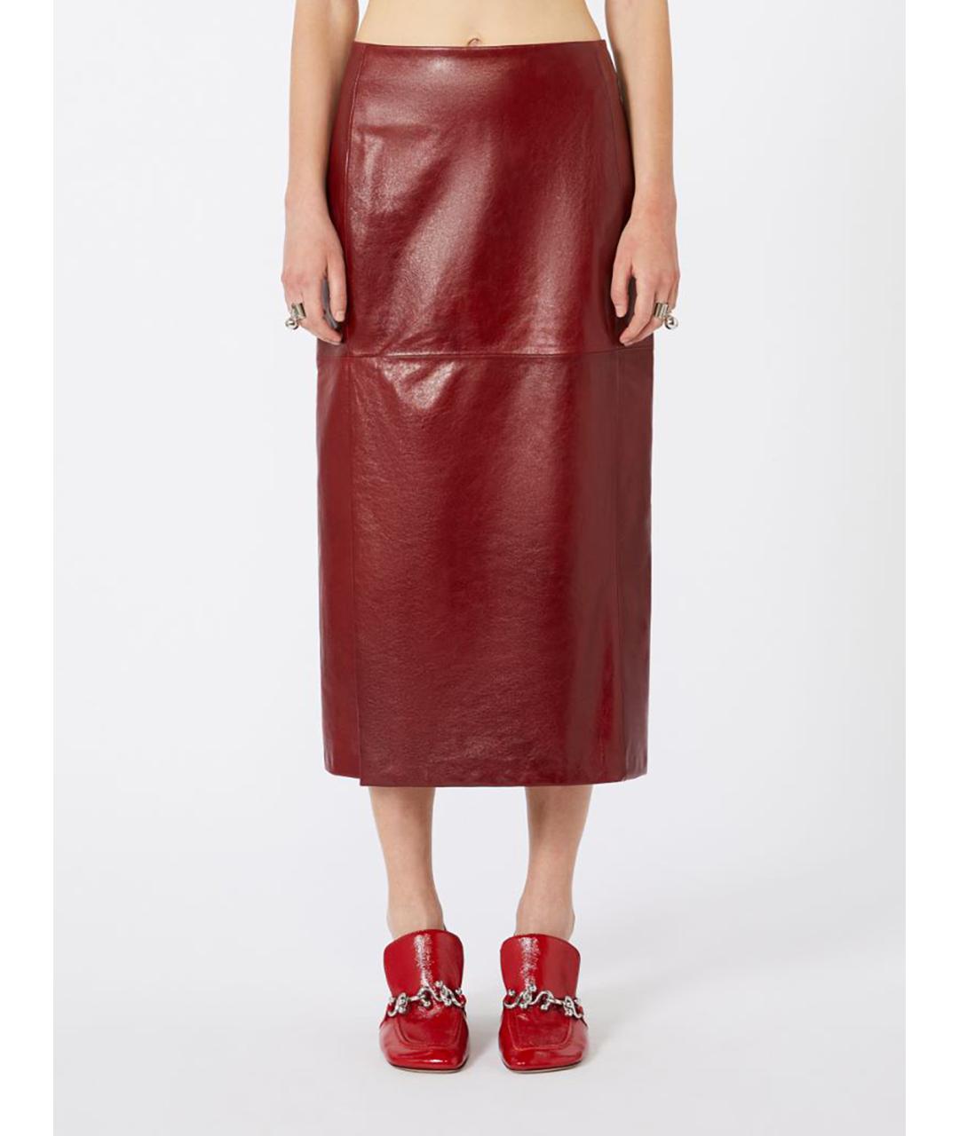 SPORTMAX Черная кожаная юбка миди, фото 3