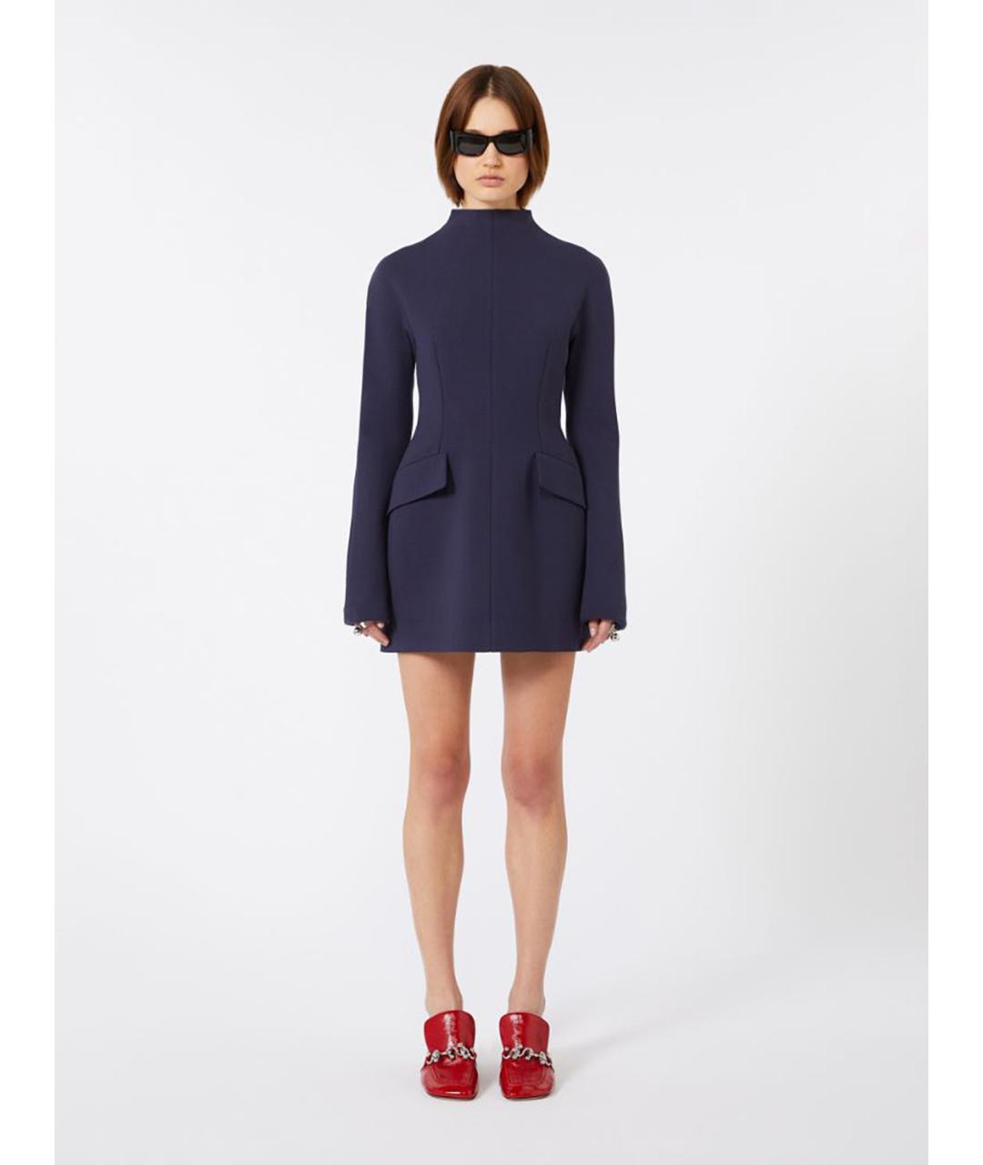 SPORTMAX Синее полиэстеровое платье, фото 2