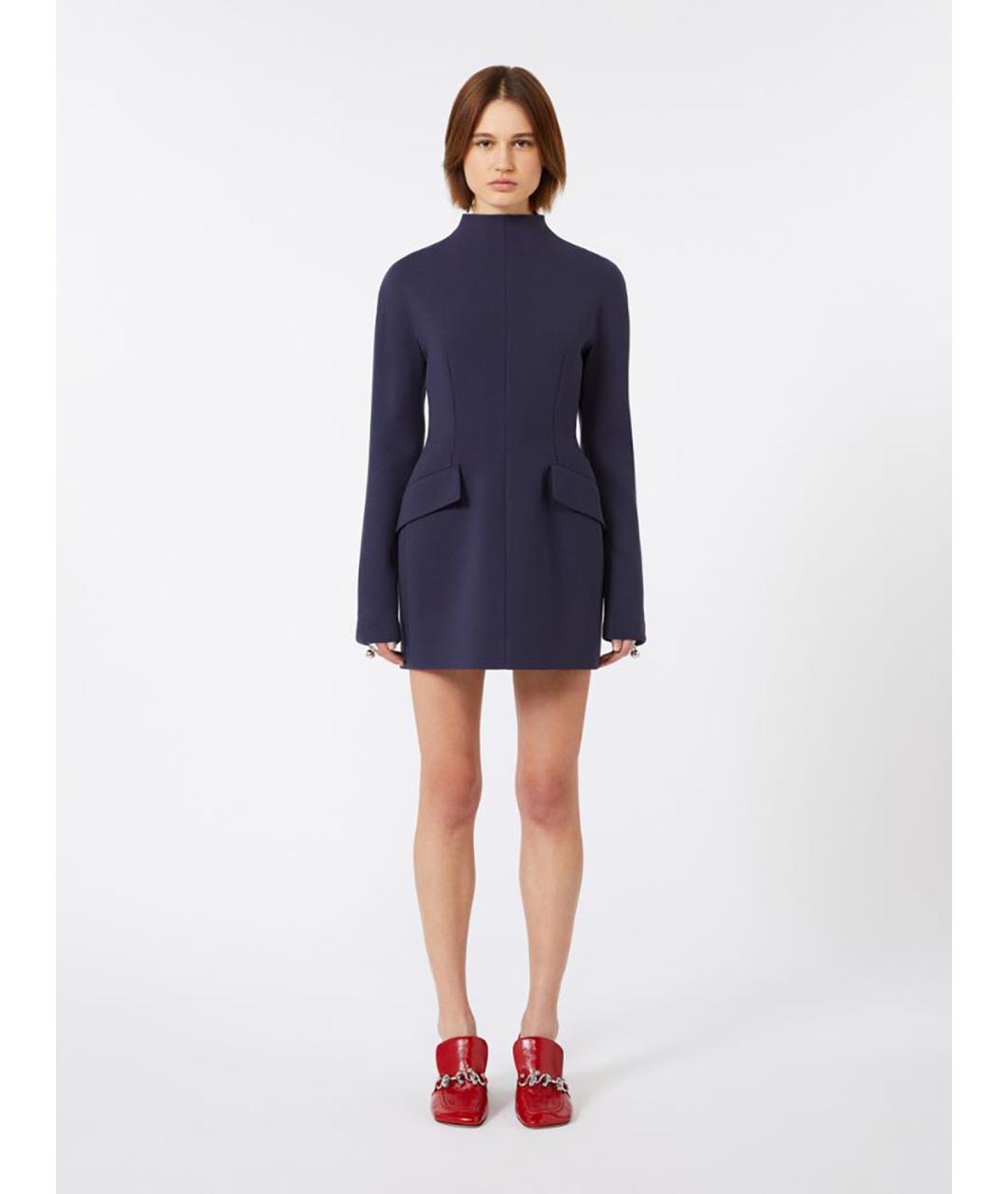 SPORTMAX Синее полиэстеровое платье, фото 4