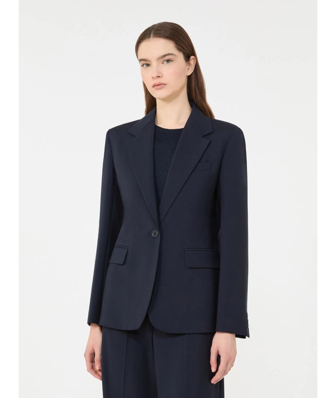 WEEKEND MAX MARA Темно-синий шерстяной жакет/пиджак, фото 3